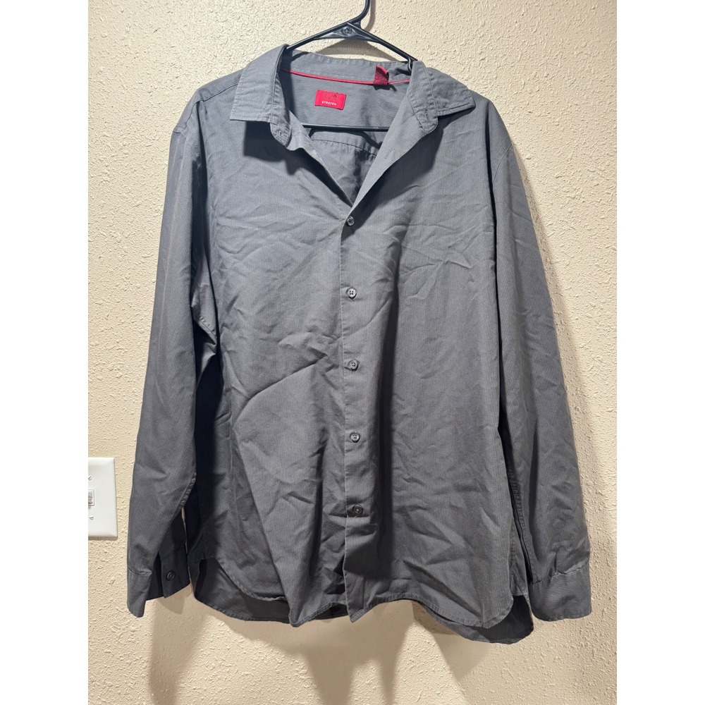 Alfani Slim Fit Stretch Mens Long Sleeve Button Down Shirt Grey Micro Stripe L
